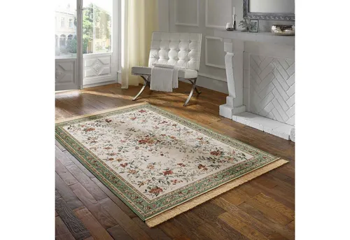 TaraCarpet Teppich Palazzo Royal Antique Roses Bordüre, rechteckig, Höhe: 6 mm, Bordüre Seiden Optik B.grün Wohnzimmer Schlafzimmer Esszimmer 95x140