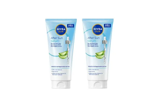 Nivea After Sun-Balsam NIVEA SUN NIVEA Sun After Sun Serum 2 x 100ml Set, 2-tlg., mit Bio-Aloe Vera, Vitamin E und Dual-Hyaluron