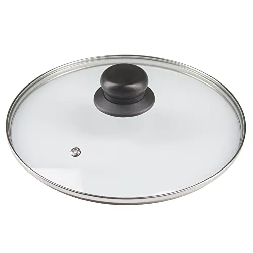 Pullmer Glasdeckel mit Dampfloch, als Pfannendeckel oder Topfdeckel, gehärtetes Glas und hitzebeständiger Griff, Universaldeckel, spülmaschinenfest (16 cm)