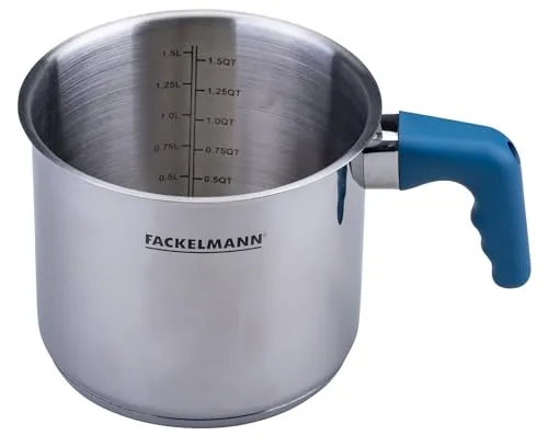 Fackelmann Milchtopf Essential Ø 14 cm aus Edelstahl mit ergonomischem Bakelit-Griff und praktischer Literskala – Ideal für alle Herdarten, Blau