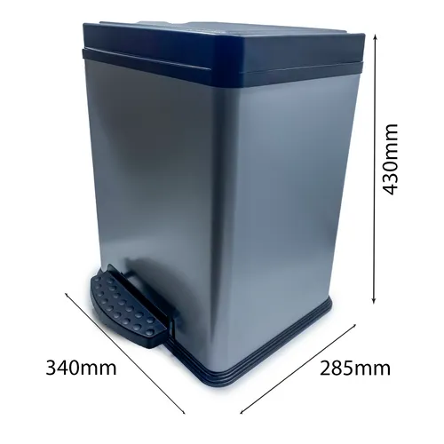 Treteimer Metall Silber-Schwarz 20L | Moderner Mülleimer - Langlebiger Treteimer mit 20 Litern Kapazität, ideal für alle Räume. Der praktische Deckel und die moderne Optik machen ihn zum perfekten Abfallbehälter für Ihr Zuhause.