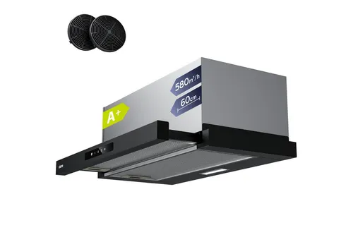 CIARRA Flachschirmhaube VM6909AB, 60cm A+ Ausziehbare Dunstabzugshaube mit 580 m³/h - Dunstabzugshauben: Ausziehbare Flachschirmhaube mit kraftvoller 580 m³/h Absaugung und LED-Beleuchtung – ideal für platzsparende Küchen.
