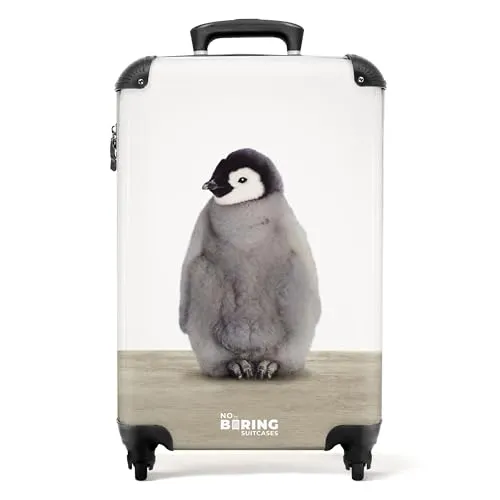 NoBoringSuitcases.com® Kinderkoffer Pinguin - Grau - Kindergepäck Trolley, leicht und langlebig, ideal für Reisen mit den Maßen 55x40x20 cm, ausgestattet mit einem Zahlenschloss für zusätzliche Sicherheit.