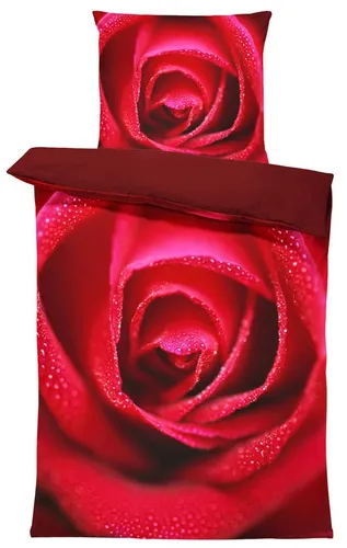One Home Bettwäsche Fotodruck Rose Liebe, 4-teilig, Mikrofaser - 4-teiliges Bettwäscheset mit modernem Fotodruck in rosafarbenem Design. Allergikerfreundlich, knitterfrei und pflegeleicht – ideal für alle Jahreszeiten und sorgt für ein angenehmes Schlafklima.