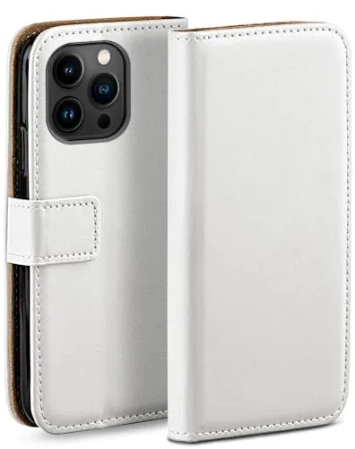moex Book Case für iPhone 14 Pro Max Handyhülle mit Kartenfach, Hülle klappbar 360 Grad Schutzhülle, Klapphülle Flip Case Cover, PU Leder Handytasche Lederhülle, Weiß