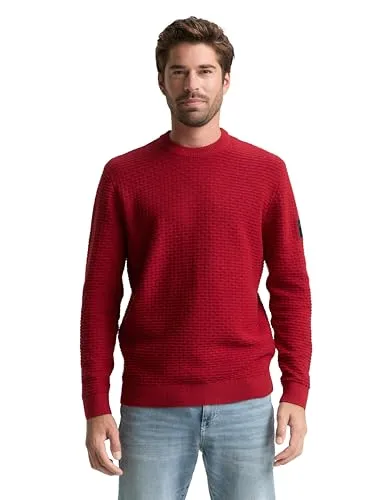 TOM TAILOR Strukturierter Strickpullover - Moderner Pullover mit Rundhalsausschnitt, stilvollem Logo-Badge und bequemen Rippbündchen. Ideal für lässige Outfits und den täglichen Gebrauch.