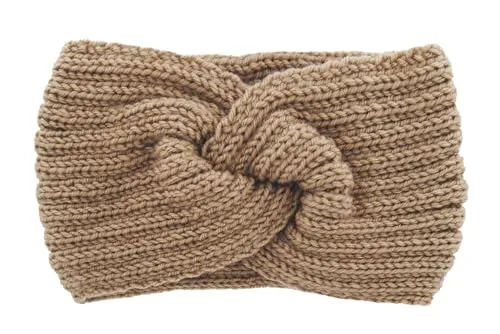 axy Damen Strick Stirnband mit Twist Knoten, Winter Haarband, Headband gestrickt Haarband (Beige)