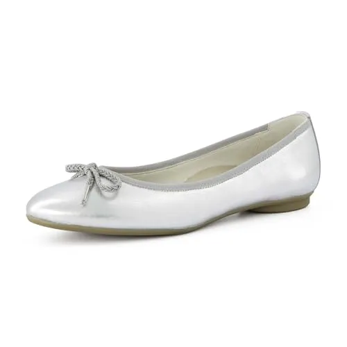 Paul Green Damen Ballerinas - Elegante flache Schuhe in Silber - Hausschuhe mit hochwertigem Leder-Innenmaterial und rutschfester TPU-Sohle, ideal für stilvolle Anlässe und den täglichen Gebrauch.