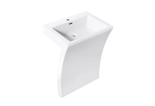 doporro Waschbecken Design Standwaschbecken Col07 aus Gussmarmor, weiß - Elegantes Standwaschbecken aus hochwertigem Mineralguss, ideal für moderne Badezimmer. Mit mittiger Armatur und eckiger Form vereint es Funktionalität und Stil.