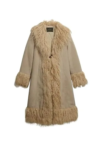 Superdry Damen Langer Afghan Mantel Taupefarben 40 von Superdry