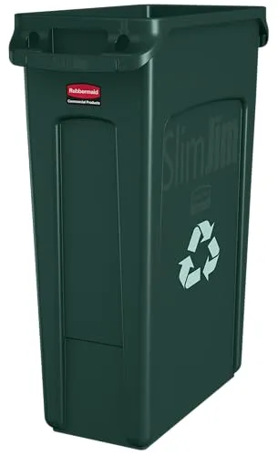Rubbermaid Slim Jim® Abfalleimer 87 Liter - grün mit Recycling-Logo - Haushaltszubehör: Der Rubbermaid Slim Jim® Abfalleimer bietet eine einfache Handhabung und reduziert das Verletzungsrisiko beim Leeren um bis zu 80%.