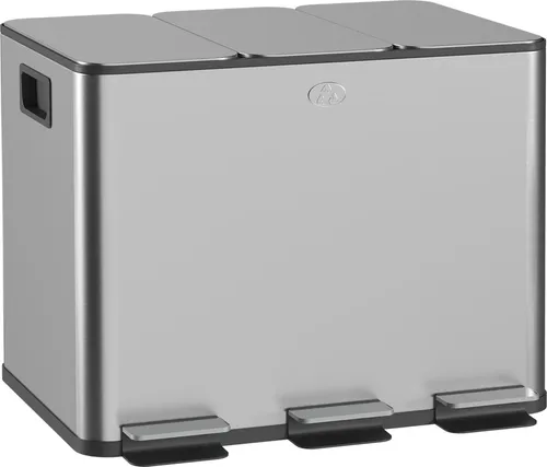 HOMCOM Mülleimer Küche 3 x 20 L - Haushaltszubehör mit dreifach Mülltrennsystem, Softclose-Deckel und fingerabdruckfreiem Edelstahl für eine elegante Küche und einfachen Komfort.