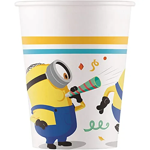 Procos 93512 - Party-Becher Minions Rise Of Gru, max. Füllmenge 200 ml, 8 Stück, Einwegbecher aus Papier, Kindergeburtstag, Party-Geschirr, FSC® Mix