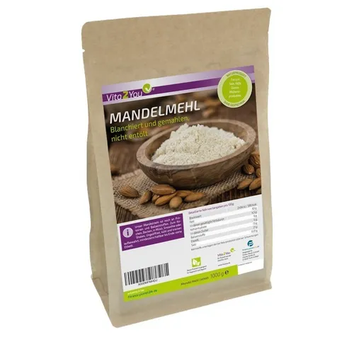 Vita2You Mandelmehl 1kg - blanchiert naturbelassen - Premium Qualität