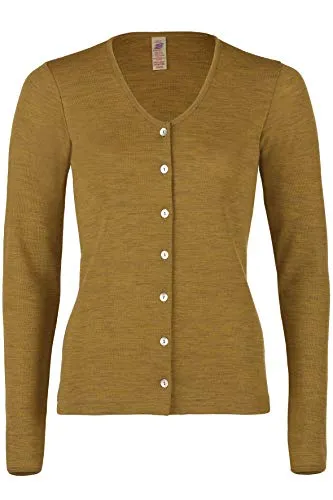 Engel Natur Damen Strickjacke aus 100% Wolle (kbT) - Strickjacke für Damen in Safran Melange, leicht und atmungsaktiv, ideal für jede Jahreszeit. Hochwertige Mischung aus Wolle und Seide für optimalen Tragekomfort.
