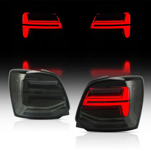 Voll LED Rückleuchten für VW Polo 6R 6C 2011-2017 Smoke - Rück- & Bremsleuchten mit dynamischen Blinkern für ein modernes Design und verbesserte Sichtbarkeit, ideal für Tuning und Styling.