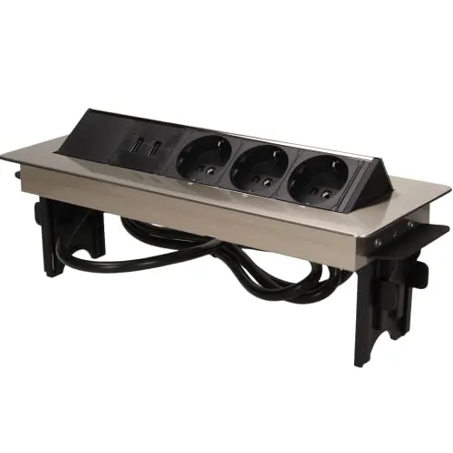ORNO AE-1364 Versenkbare Einbau Steckdosenleiste 3-Fach mit USB-Ladegerät,1,8 m Kabellänge, Typ F Schuko Steckdose