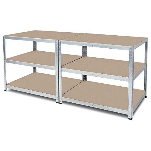 BRB Arbeitstisch/Packtisch, glanzverzinkt - Robuster Arbeitsplatz - Werkbank mit stabiler Stahlkonstruktion, 2 x 2 Ablageböden und höhenverstellbaren Zwischenböden für maximale Flexibilität.