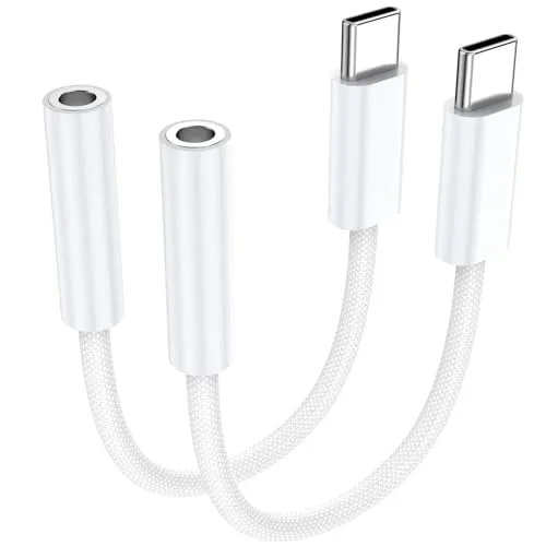 USB C auf 3,5 mm weibliche Kopfhörer Jack Adapter 2 Pack, USB C auf 3,5 mm Audio Kopfhörer Adapter kompatibel mit iPhone 17/16/15, iPad Pro, Samsung Galaxy S25 S24 S23 Ultra, Pixel 10/9/8