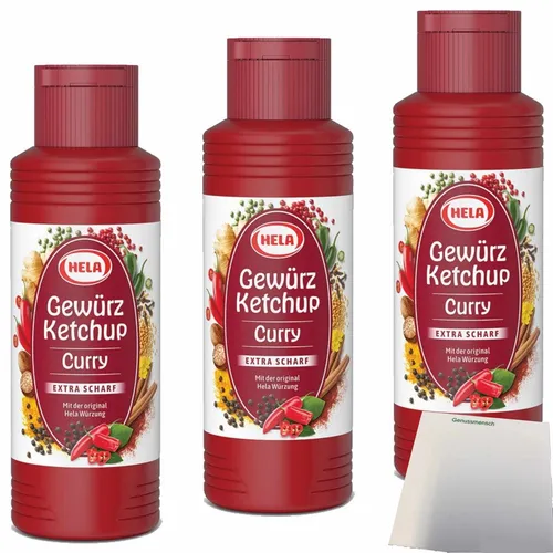 Hela Curry Gewürz Ketchup extra hot 3er Pack 3x300ml Flasche usy Block