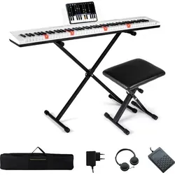 COSTWAY 88-Tasten E-Piano mit Ständer & Hocker - Digitalpiano in Weiß - Einsteigerfreundliches E-Piano mit 128 Klangfarben und leuchtenden Tasten. Volltastatur mit Anschlagsdynamik für authentisches Spielgefühl. Inklusive verstellbarem Ständer und tragbarer Tasche für einfachen Transport.