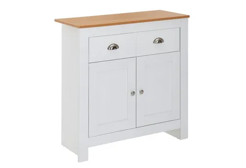 Wohnling Sideboard WL6.387 - Stilvolle Schubladenkommode in Weiß und Eiche - Sideboard mit 2 geräumigen Schubladen und großem Türfach für optimalen Stauraum. Kratzfeste und wasserabweisende Oberfläche, ideal für jedes moderne Zuhause.