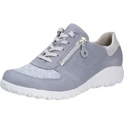 Waldläufer Havy 389H01-407-267 - Bequemer Damen Sneaker - Schnürer für Damen mit herausnehmbarem Fußbett, ideal für breitere Füße (Weite H) und optimalen Tragekomfort. Modisches Design in Hellblau mit Silberakzenten und seitlichem Reißverschluss für einfachen Einstieg.