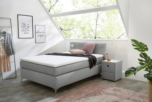 Boxspringbett 140x200 Grau mit Wendematratze und Topper - Modernes Boxspringbett mit Wendematratze H2/H3 und Topper für optimalen Schlafkomfort. Ideal für erholsame Nächte und entspannte Träume.