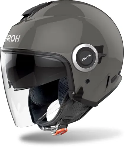 Airoh Helyos Color 06 Jethelm, schwarz-grau, Größe L - Motorradhelm mit integriertem Bluetooth, herausnehmbarem Innenfutter und Sonnenblende – ideal für stilbewusste Fahrer.
