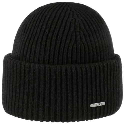 Stetson Classic Beanie Uni einfarbig Made in Italy Damen und Herren Herbst Winter schwarz One Size