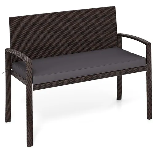 Costway Polyrattan Gartenbank mit Sitzkissen – Grau