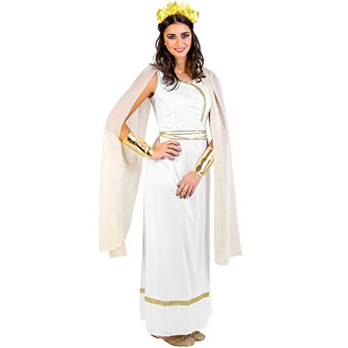 tectake dressforfun Frauenkostüm griechische Göttin Olympia - Elegantes Kostüm für Erwachsene mit langem Kleid und goldfarbenen Pailletten, ergänzt durch Flügelärmel und Lorbeer-Kopfschmuck – perfekt für Fasching und Karneval.