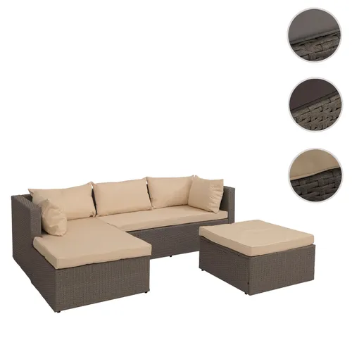 Mendler Poly-Rattan Garnitur HWC-O46, modernes Balkon- und Garten-Lounge-Set - Gartenmöbel mit hochwertiger Polsterung und UV-beständigem Bezug. Hoher Sitzkomfort und flexible Gestaltung für jede Platzsituation.