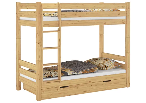 Teilbares Etagenbett Massivholz Kiefer 90x200 Hohes Bett Stockbett Zubehör wählbar V-60.11-09Ni100Rollrost. Matratzen und Bettkasten inkl.