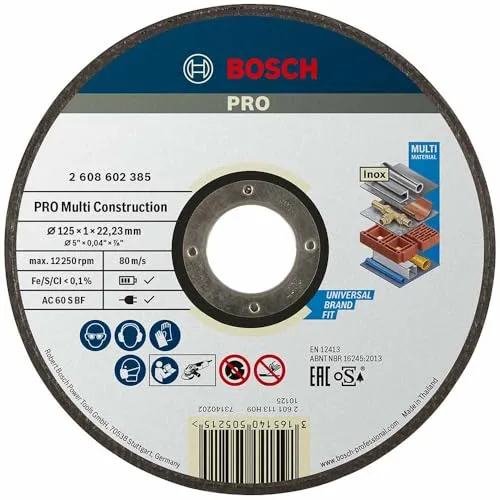 Bosch 1x PRO Multi Construction Trennscheibe für kleine Winkelschleifer und 22,23‑mm-Bohrung (für Edelstahl, Nichteisenmetalle, Ø 125 mm, Professional Zubehör Kleiner Winkelschleifer)