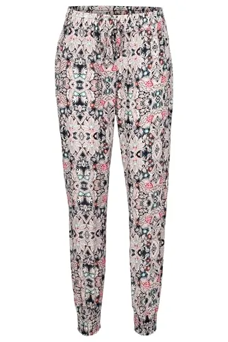 Easy Young Fashion Damen Sommerhose - florale Freizeithose mit elastischem Bund - lange Boho Hose - Strandhose Stoffhose aus Baumwolle 777 - (Schwarz)