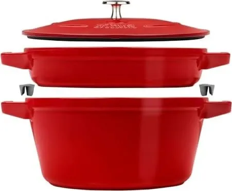 STAUB La Cocotte Kochtopfset, 2-tlg rund Gusseisen in Kirsch-Rot - Hochwertiges Kochtopfset aus Gusseisen, ideal für gleichmäßiges Garen und perfekte Bräunung, perfekt für leidenschaftliche Köche.
