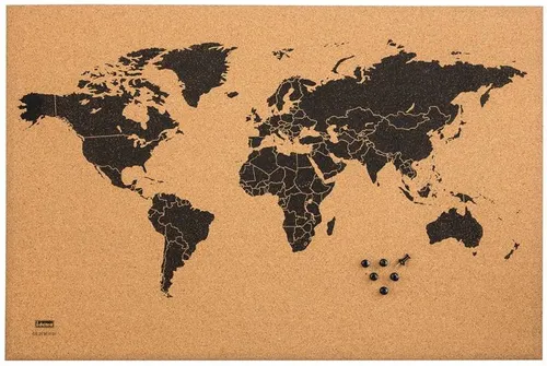 Idena Pinnwand Weltkarte 6 Pinnwandnadeln 60x40cm Kork Korkpinnwand Korkwand neu