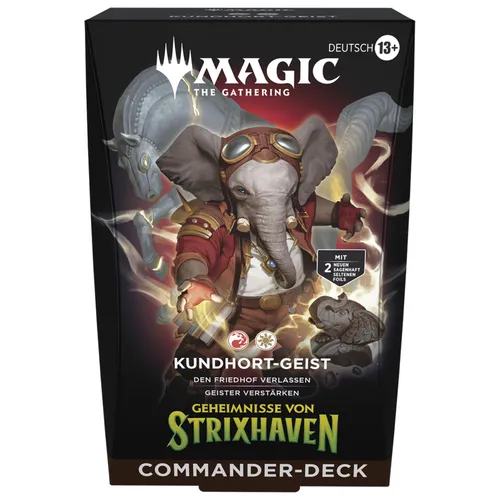 Magic the Gathering Sammelkarte MTG Geheim Strixhaven Commander Deck Kundhort Geist DE - Spielfertiges Commander Deck mit Fokus auf Friedhofsinteraktion und Spirit-Synergien. Ideal für strategische Multiplayer-Runden, bietet zwei legendäre Commander in hochwertiger Optik und spannende neue Karten.