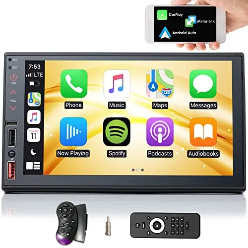 iFreGo Doppel Din Radio mit Wireless CarPlay und Android Auto, Autoradio mit Bildschirm, 7 Zoll Autoradio Bluetooth, RDS/AM/FM Radio,7 LED Farben,Mirror Link,USB, Ladefunktion