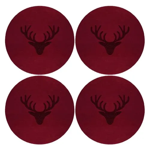 Oblique Unique Filzuntersetzer Rentier Hirsch Rund Weinrot 10 cm 4er Pack - Getränke Untersetzer als Tisch Dekoration für Weihnachten UVM. - robust und hochwertig