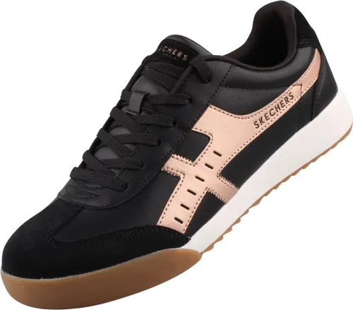 Skechers Zinger 177500/BKRG - Trendige Damen Sneaker in Schwarz/Roségold - Schnürhalbschuhe mit Air-Cooled Memory Foam Fußbett für optimalen Tragekomfort. Ideal für den ganzjährigen Einsatz im Retro-Stil.