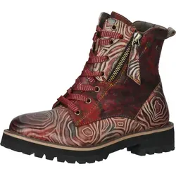 Laura Vita Stiefelette Leder/Textil - Rot - Größe 35 - Stylishe Stiefelette mit verspieltem Design und hochwertigem Mix aus Leder und Textil. Die flexible Schnürung und der Innenseiten-Reißverschluss garantieren einfachen Einstieg und optimalen Sitz. Gummierte Laufsohle für besten Halt.