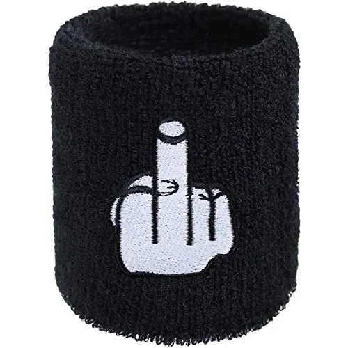 Mittelfinger Schweissband Fuck it Stickerei Designer Schweißband Extreme Sport Absorbierendes Frottee Arm Schwarz Kampfsport Wristband Martial Arts Geschenk Biker Schweiß-Armband