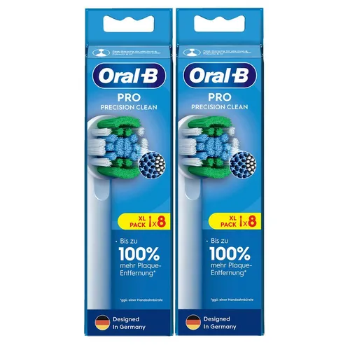 Oral-B Pro Precision Clean Ersatz-Bürstenköpfe 8stk. - Effektive Mundpflege - Aufsteckbürsten mit innovativer Präzisionsreinigungstechnologie, die bis zu 100% mehr Plaque entfernt für ein strahlendes Lächeln und verbesserte Mundhygiene.