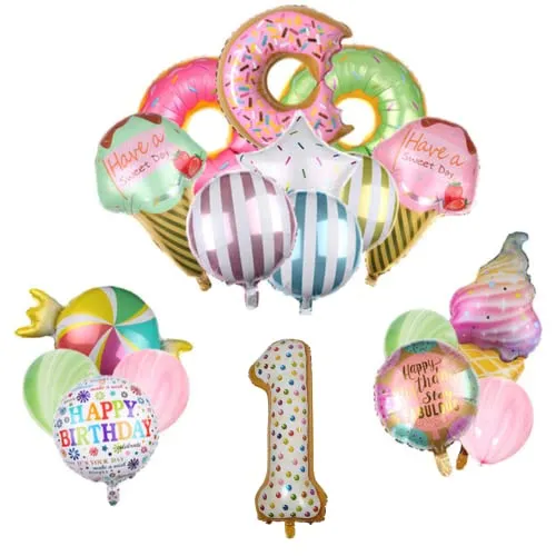 DIWULI Geburtstagsdeko 1 Jahr - Luftballons Donut Eis Set