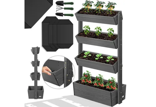 KESSER® Hochbeet mit 4 Etagen - Premium Blumenkasten - Hochbeet-Kit für optimale Ernte: Ergonomische Arbeitshöhe und integrierte Lüftung sorgen für gesunde Pflanzen und weniger Schädlingsbefall. Ideal für Garten und Balkon.