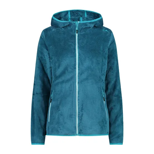 CMP Woman Jacket FIX Hood deep lake-lagoon (30MM) 36 - Fleecejacke für Damen mit HighLoft-Fleece für optimalen Komfort und Wärme. Sportlicher Schnitt, feste Kapuze und praktische Taschen machen sie ideal für Outdoor-Aktivitäten.