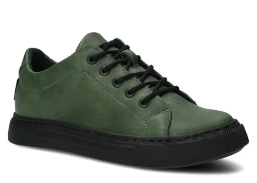 nagaba - Sneaker Damen - Halbschuhe Damen - Echtleder - Flache Schuhe, Sportschuhe, Bequeme Schnürschuhe, für Herbst, Frühling - Lederschuhe mit Leder-Einlegesohle - Grün - 37