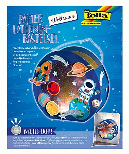folia Laternen Bastelset Weltraum inkl. LED-Licht - Lampenbau, kreatives Bastelset für Kinder mit leuchtendem LED-Licht für magische Weltraum-Abenteuer.